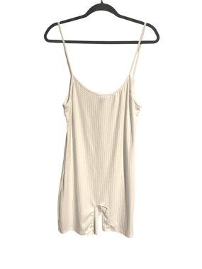 Capella Women's 3XL White Ribbed Sleeveless Romper Cami Spaghetti Straps Casual